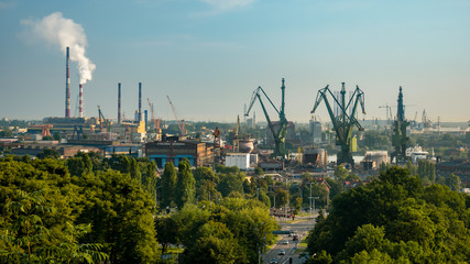 Shipyard in Gdansk at summer morning, Poland. - obrazy, fototapety, plakaty