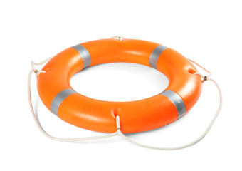 Naklejka premium Orange life buoy on white background. Summer holidays