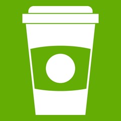 Paper coffee cup icon white isolated on green background. Vector illustration