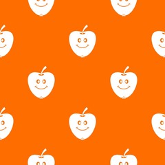 Smiling apple pattern repeat seamless in orange color for any design. Vector geometric illustration