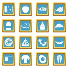 Food icons set in azur color isolated vector illustration for web and any design