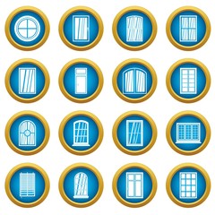 Plastic window forms icons blue circle set isolated on white for digital marketing