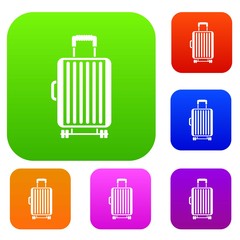 Suitcase on wheels set icon in different colors isolated vector illustration. Premium collection