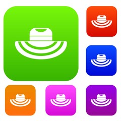 Women beach hat set icon in different colors isolated vector illustration. Premium collection
