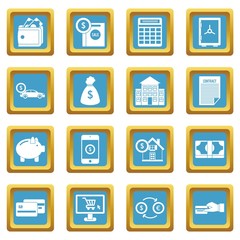 Credit icons set in azur color isolated vector illustration for web and any design