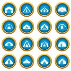 Tent forms icons blue circle set isolated on white for digital marketing