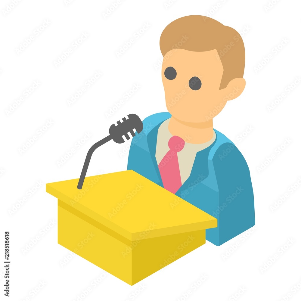 Poster man speaker icon. isometric illustration of man speaker vector icon for web