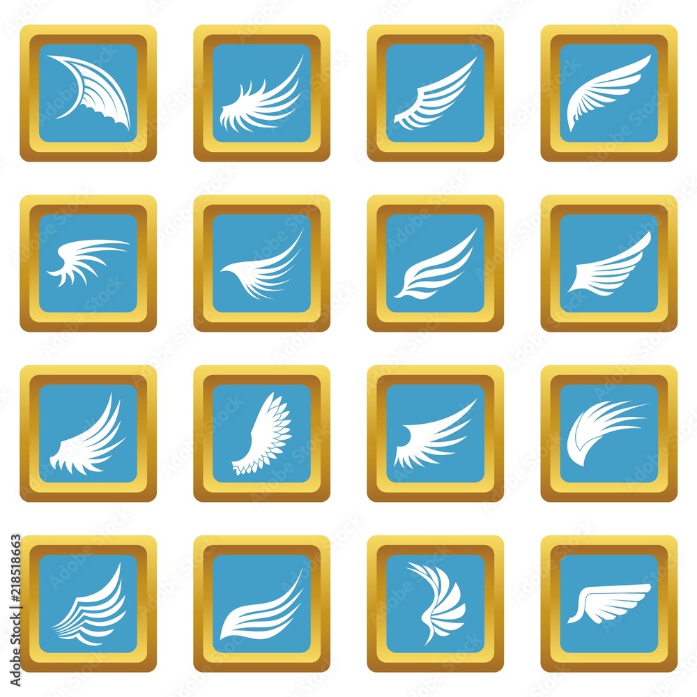 Poster wing icons set in azur color isolated vector illustration for web and any design