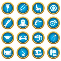 Fototapeta premium Metal working icons blue circle set isolated on white for digital marketing