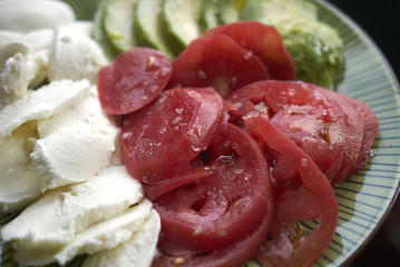 Mozzarella cheese, avocado and tomato