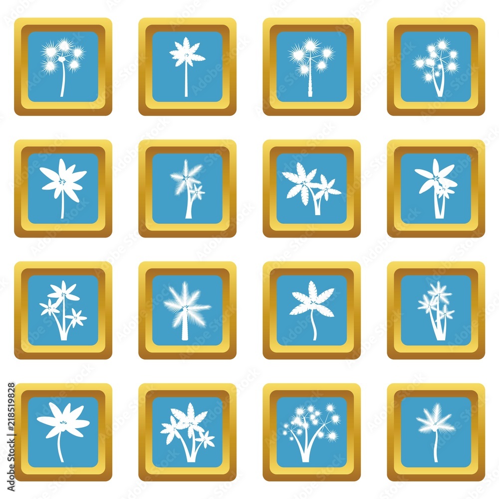 Poster palm tree icons set in azur color isolated vector illustration for web and any design