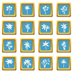 Palm tree icons set in azur color isolated vector illustration for web and any design