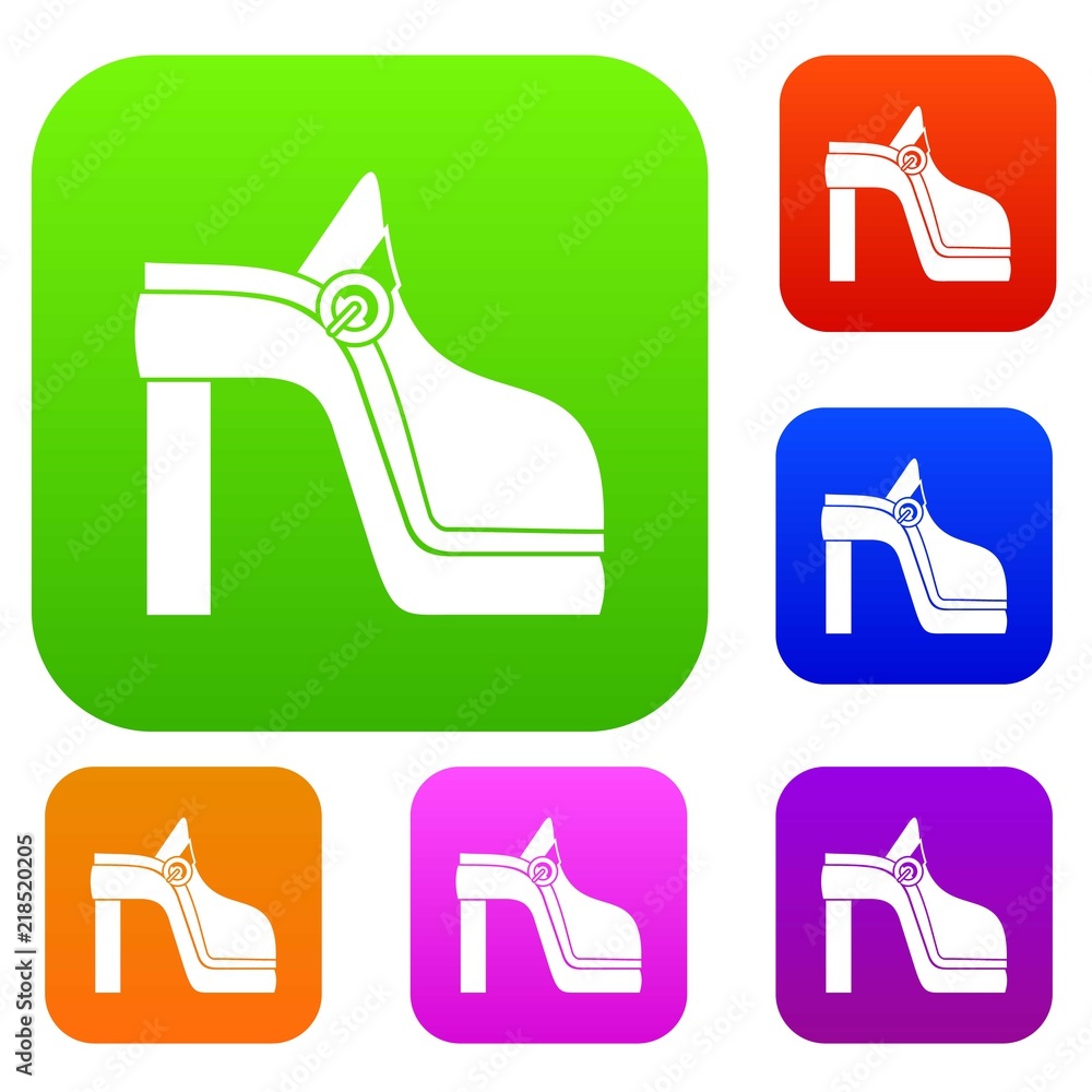 Poster women shoe set icon in different colors isolated vector illustration. premium collection