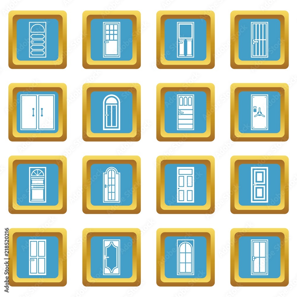 Poster door icons set in azur color isolated vector illustration for web and any design