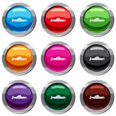 Submarine set icon isolated on white. 9 icon collection vector illustration