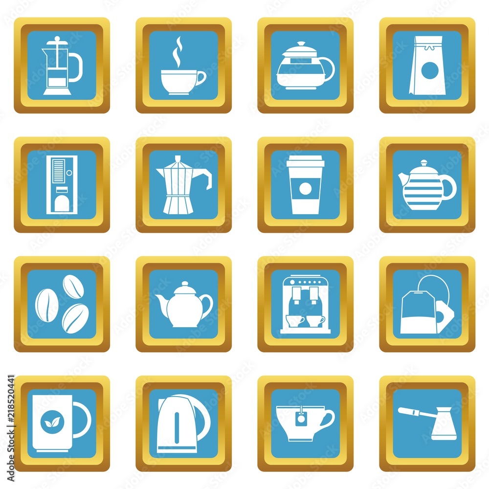Poster Tea icons set in azur color isolated vector illustration for web and any design