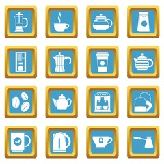 Tea icons set in azur color isolated vector illustration for web and any design