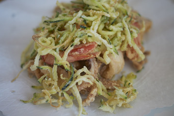 Fried seafood with fried zucchini