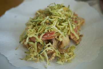 Fried seafood with fried zucchini
