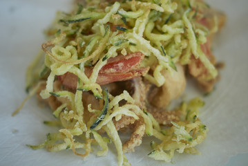 Fried seafood with fried zucchini