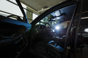 interior of a modern car with steering wheel