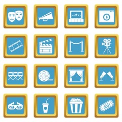 Cinema icons set in azur color isolated vector illustration for web and any design