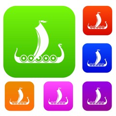 Medieval boat set icon in different colors isolated vector illustration. Premium collection