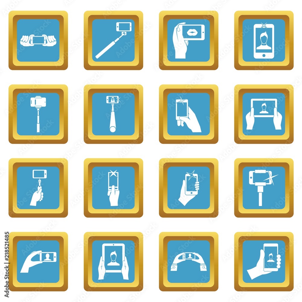 Poster selfie icons set in azur color isolated vector illustration for web and any design