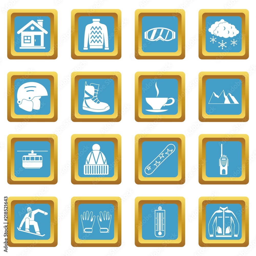 Poster snowboarding icons set in azur color isolated vector illustration for web and any design