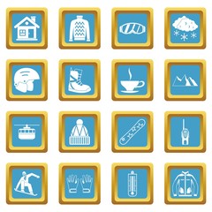 Snowboarding icons set in azur color isolated vector illustration for web and any design