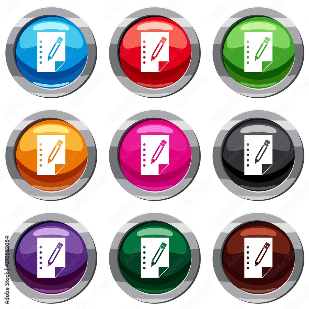 Poster notebook set icon isolated on white. 9 icon collection vector illustration