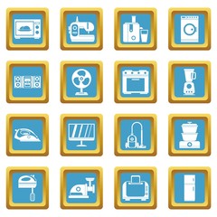 Household appliances icons set in azur color isolated vector illustration for web and any design