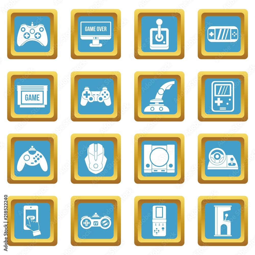 Aufkleber video game icons set in azur color isolated vector illustration for web and any design
