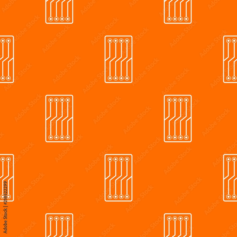 Poster circuit board pattern repeat seamless in orange color for any design. vector geometric illustration