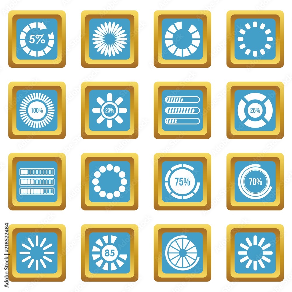 Poster loading bars and preloaders icons set in azur color isolated vector illustration for web and any des