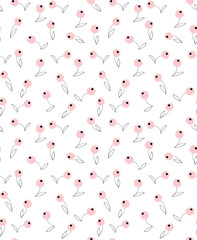 Cute Abstract Bluberries Vector Pattern. White Background. Pink and Grey Design.