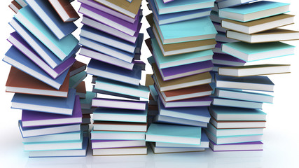 3d render. Many stacked books falling