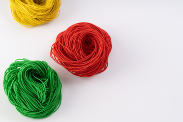 Rope, Colorful rubber rope. Twisted rope beautifully on a white background.