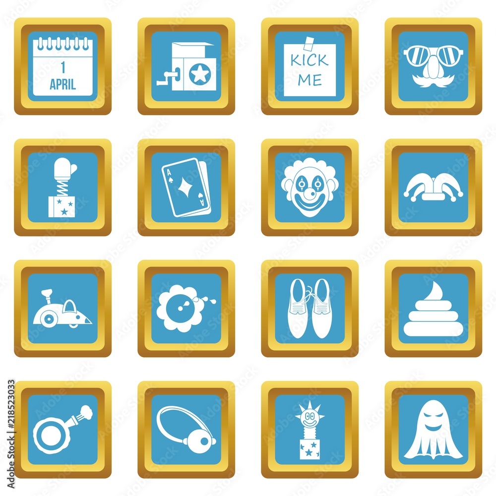 Aufkleber april fools day icons set in azur color isolated vector illustration for web and any design