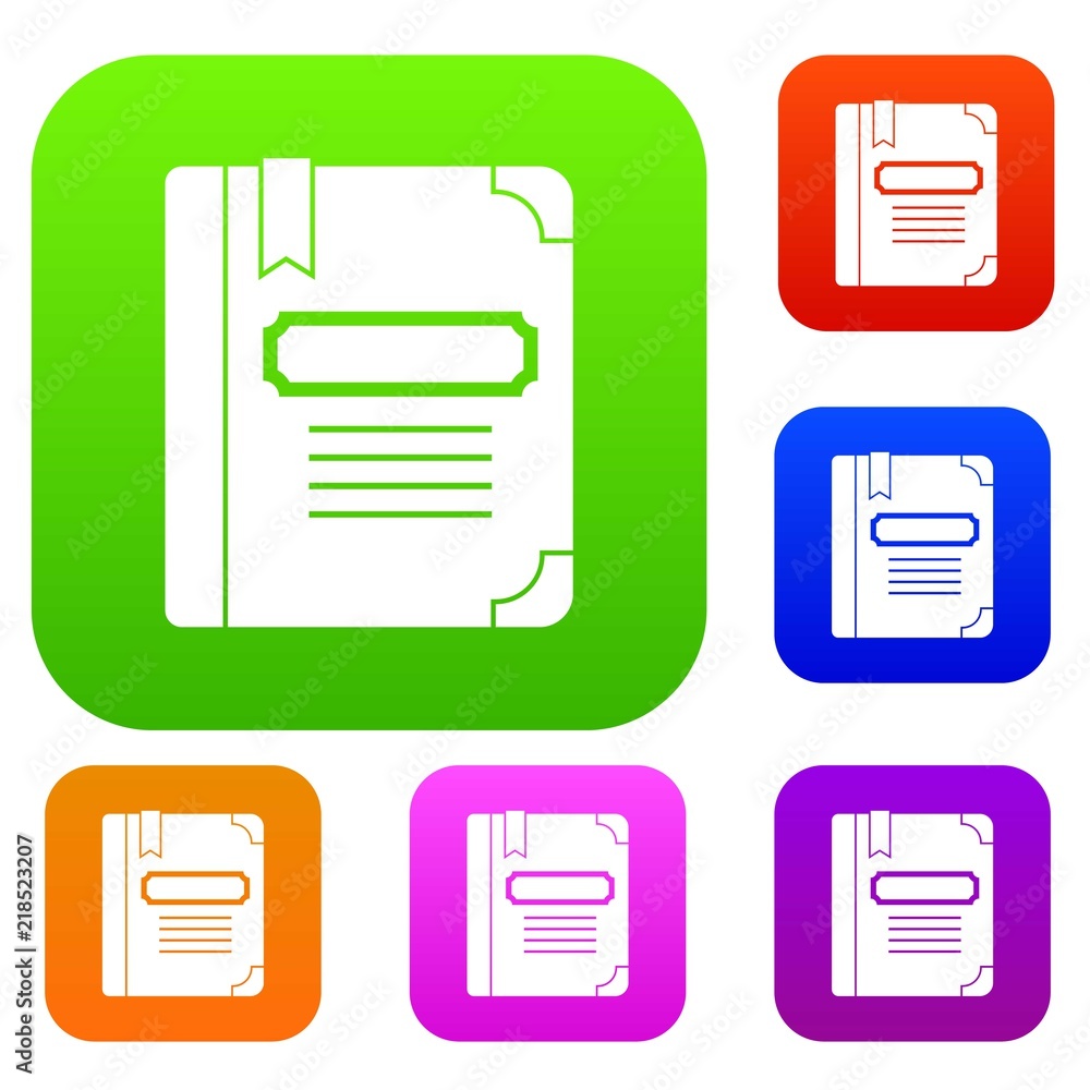 Poster tutorial with bookmark set icon in different colors isolated vector illustration. premium collection