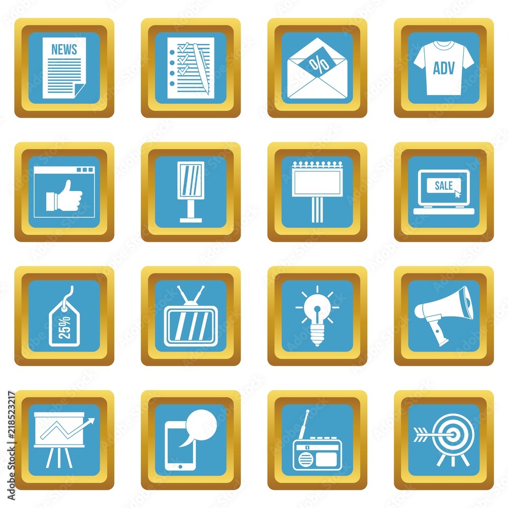 Aufkleber advertisement icons set in azur color isolated vector illustration for web and any design