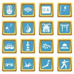 Japan icons set in azur color isolated vector illustration for web and any design