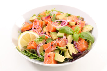 salad with salmon, avocado and basil