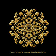 Gold mandala of traditional Thai ornament. Stock illustration.