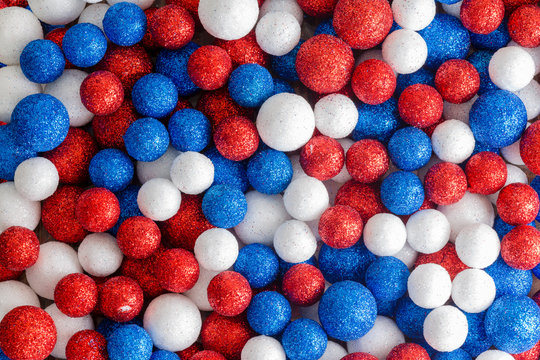 Red white and blue decorative glitter balls