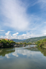 Fototapeta na wymiar City of Chiavari Landscape of the Entella River, view from the City of Lavagna Side