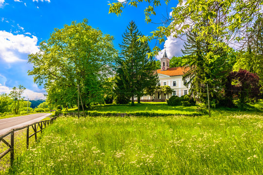 Bezanec castle landscape Zagorje. / Scenic view at picturesque countryside in Bezanec near Pregrada, tourist resort in Zagorje region.