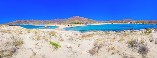 Amazing view of Magganari with magical turquoise waters, lagoons, tropical beaches of pure white sand on Ios island, Greece