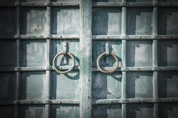 Ancient forged door with a rings