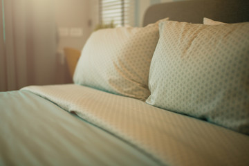 house beautiful design concept with soft cozy pillow on bed in bedroom
